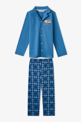 Penti Erkek Çocuk Mavi Book Lovers Ekoseli Pamuklu Uzun Kollu Gömlek Pantolon Pijama Takımı Bl97