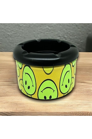Smiley Desen Metal Mini Sigara Küllüğü Sarı 8cm