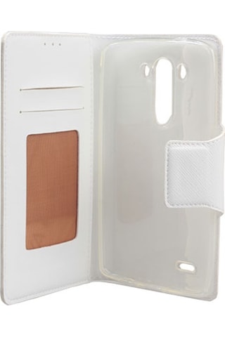 Jopus G3 İle Uyumlu D855 Yan Model Kapaklı Kartlıklı Kılıf Beyaz