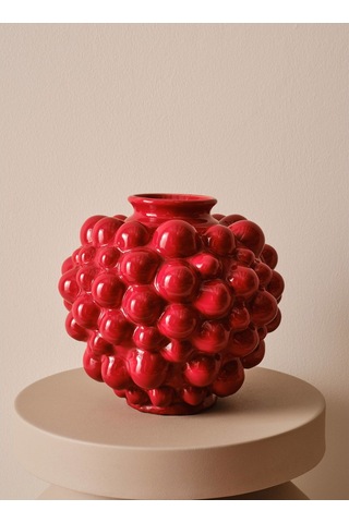 Vase Blush Seramik Vazo, El Yapımı, Sırlı Meyve Tasarımı, 24,5 Cm Kırmızı