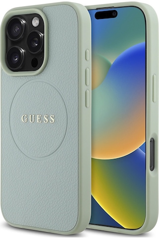 Apple Uyumlu iPhone 16 Pro Max Kılıf Guess Lisanslı Magsafe Şarj Özellikli Yazı Logolu Grained Yeşil