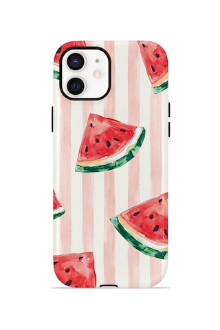 Apple iPhone Uyumlu 11 Vorian Çift Katmanlı Magsafe Kılıf Watermelon Blush Stripe