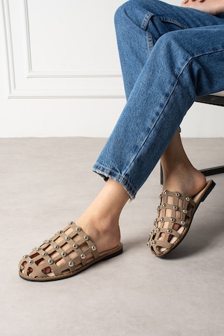 Shoetek Livya Kadın Terlik Pimli Vizon Süet