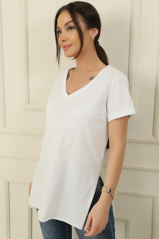 By Saygı Süprem V Yaka Bluz-36154-beyaz Beyaz