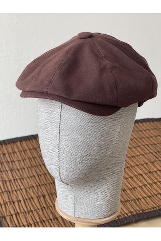 Aida Jewelss Yazlık Keten Peaky Blinders Kasket Dökümlü Astarlı Arkası Lastikli Kasket Şapka Kahverengi