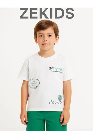 Nk Kids Erkek Çocuk Pamuklu Sırt Baskılı Oversize T-shirt-15874 Beyaz