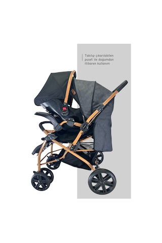Bebegold Pusetli Bebek Arabası Travel Çift Yön Tam  Yatış Pozisyonlu Pratik Katlanır Mama Tablalı