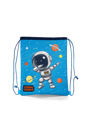 Coral High Kids Lacivert Mavi Astronot Desenli İpli Büzgülü Sırt Çantası 22690 Lacivert - Mavi