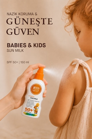 Beach Day Bebek ve Çocuklar için Yüksek Koruyucu Güneş Sütü Spf 50+ 150 ML