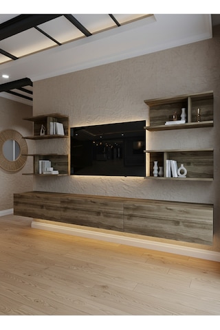 Resital Ledli Duvara Monte Tv Sehpası - Ceviz - W6010-2 Ceviz