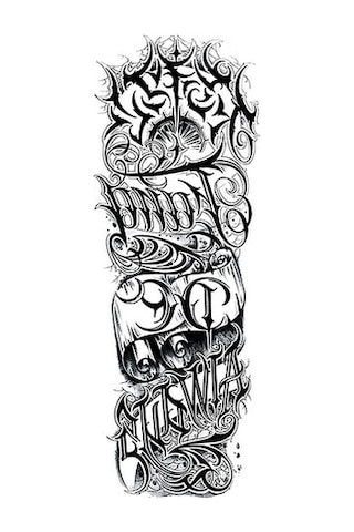 Gotik Yazılı Tam Kol Kaplama Geçici Dövme - 48 Cm Suya Dayanıklı Tattoo Siyah