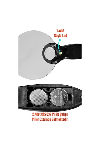 Ledli Işıklı Aydınlatmalı Büyüteç 5x - 10x Büyütme Kapasiteli El Tipi 60 Mm Mercek Çerçevesiz