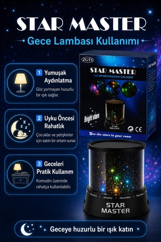 Renk Değiştiren Led Yıldız Projektör Gece Lambası Oda Tavanı İçin Dekoratif Işık Çok Renkli