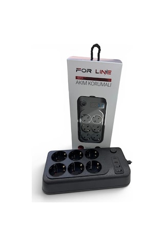 Forline 6 Soketli 2 Type-c + 2 Usb Girişli 2metre Kablolu Akım Korumalı Grup Priz 2 M