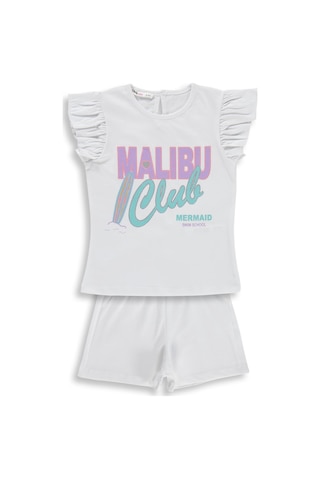 Civil Girls Malibu Baskılı Şortlu 2-5 Yaş Takım - Kırık Beyaz