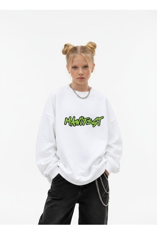 Seabubbles Manifest Sueda Kız Çocuk Sweatshirt BEYAZ