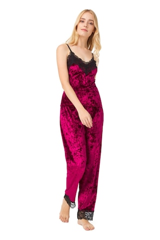 Cottonhill Vişne Dantel Detaylı Kadife Kadın Pijama Takımı VISNE