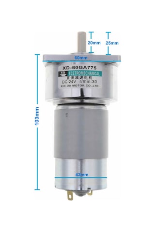 Xd-60ga775 Dc Motor 24v 30rpm 35w 40kg.cm Yüksek Tork Kuvvet Metal Dişli Redüktörlü Robot Cnc