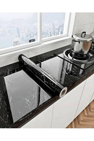 Yapışkanlı Kaplama Kağıdı 5 Metre - Siyah Mermer Desenli