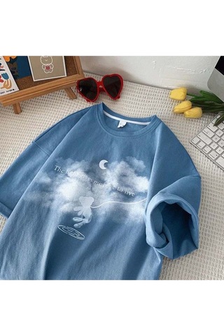 Noıssey Dreamer Bear Clouds Mavi T-shirt Tyc00797037377