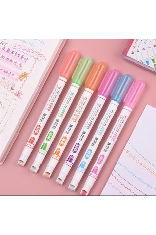 Desenli Silindir Çizim Kalemi 6 Adet Çok Renkli