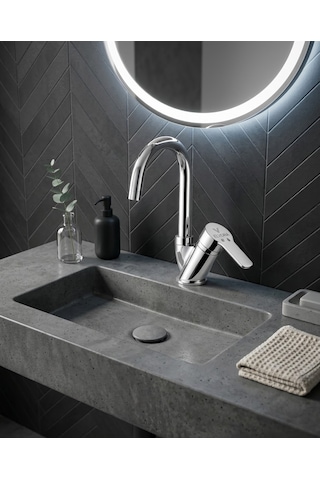Elvora Lüx Kuğu Banyo Lavabo Bataryası Gümüş - Krom