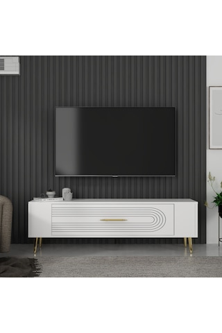 Retrol3ct Tv Sehpası Beyaz-altın