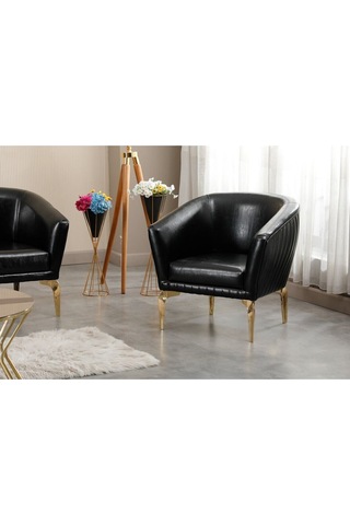 Tekli İmalattan Siyah Çizgili Deri Ofis Koltuk Takımı Siyah