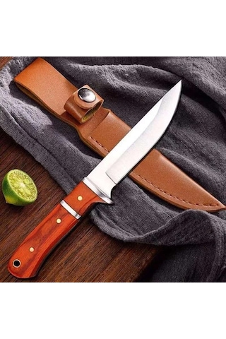 Valkyrie 3cr14mov Paslanmaz Çelik Av Bıçağı Ahşap Saplı, Kılıflı Kamp Ve Outdoor Bıçağı Kırmızı Kırmızı