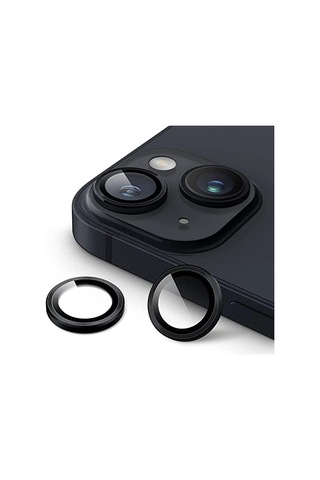iPhone Uyumlu 14 / iPhone Uyumlu 14 Plus Kamera Camı Lens Koruyucu Halka Set - Siyah