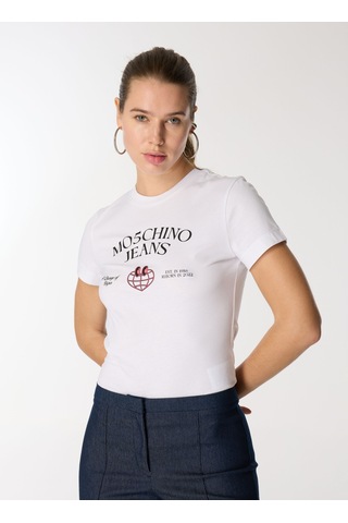 Moschino Jeans Beyaz Kadın Baskılı T-shirt A0703-1001