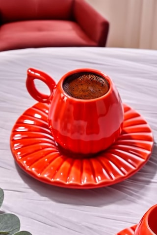 4 Parça 2 Kişilik Kahve Fincan Takımı Kabak Dizayn,tasarım,hediyelik Renkli