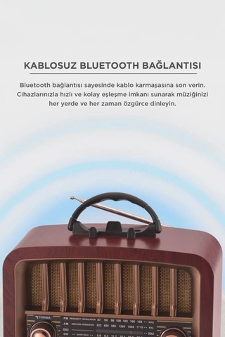 Özel Üretim Torima Bluetooth Hoparlör Nostaljik Radyo D57 Ahşap Bağlantı Taşınabilir