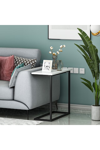 Narin Yan Sehpa, Metal Ayaklı Yan Sehpa, Ev-ofis - Beyaz/siyah Beyaz/siyah