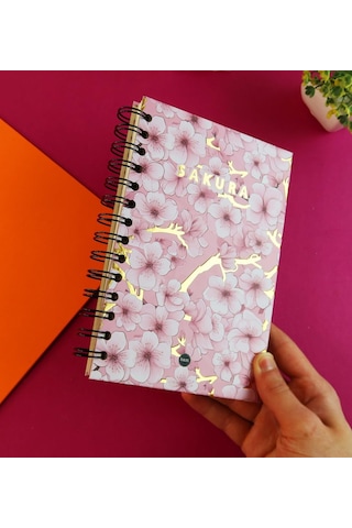 Pembe Sakura Özel Tasarım Spiralli 15 21 Cm Dot Defter, Eskiz Defteri, Doodle Book - 2 Sayfa Stıcker Hediyeli Çok Renkli