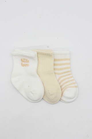 Erturkstore Little Love Girl 3'lü Penye Soket Çorap 10137 Ekru Çok Renkli