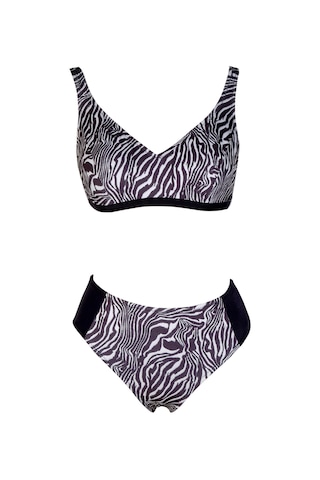 Endeep Beria Kadın Zebra Desenli Toparlayıcı Askılı Bikini Takımı Siyah