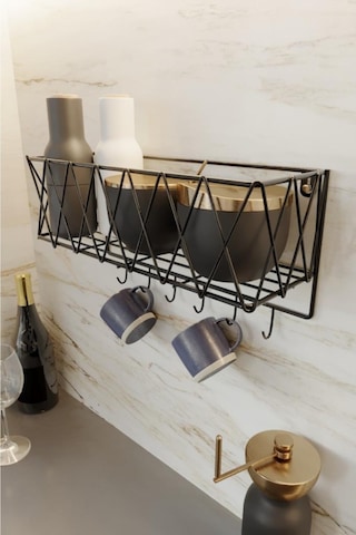 Mutfak Rafı Lüks Modern Siyah Metal Baharatlık Rafı Organizer Düzenleyici Siyah