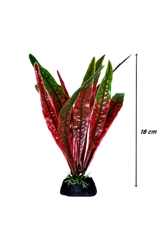 Balıkpet Plastik Yapay Akvaryum Bitkisi Dekoru Geniş Yaprak Kırmızı 18 CM