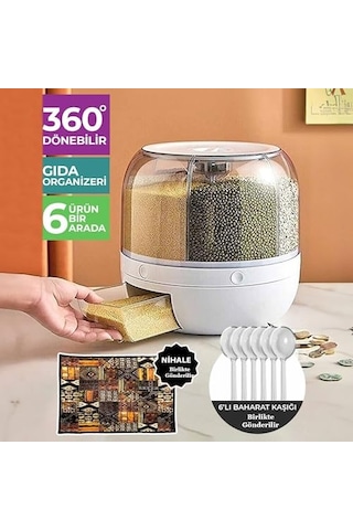 Bakliyat Organizeri, Bakliyat Saklama Kabı, 6 Kg Kapasiteli Styles Gıda Ve Bakliyat Saklama Kabı 6 Gözlü 6kg Diğer