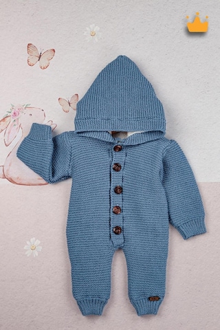 Babyhola Triko İçi Velsoft Kışlık Kalın Kız Erkek Bebek Tulum Gül Kurusu 2809 İndigo