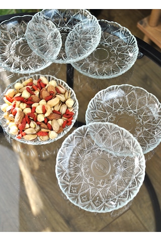 Cam Kristal Mini Model Tabak Kahvaltılık Çerezlik 12 Cm 6'lı Soli