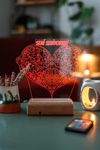 Kişiye Özel Seni Seviyorum Kalp 3D Led Kalp Lamba
