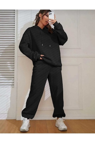 Kozia Outdoorskapşonlu Esofman Takımı Sweatshirt Jogger Siyah
