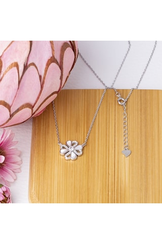 Yonca Model Sedef Zirkon Taşlı 925 Ayar Gümüş Kadın Kolye Gümüş - Rodyum