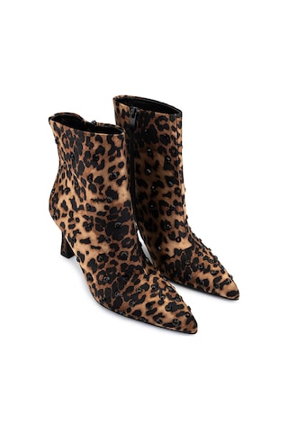Tamer Tanca Kadın Saten Leopar Topuklu Bot 735 8794 Bn Bot Sk25-26 Leopar Leopar