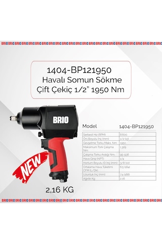 Brio Havalı Somun Sökme 1/2 1950 Nm çift Çekiç 2.16 Kg