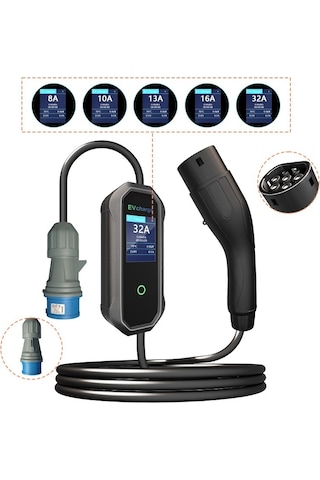 Evcharge 7.4kw Taşınabilir Wi-fi Bluetooth Mobil Uygulama Tp2 Kablolu Çantası Ve 220volt Adaptör 7,4 Kw