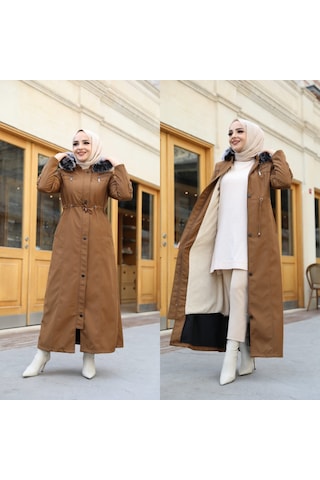 BATTAL BÜYÜK BEDEN KADIN İÇİ TAMAMEN KÜRKLÜ PARDESÜ & MONT Haki