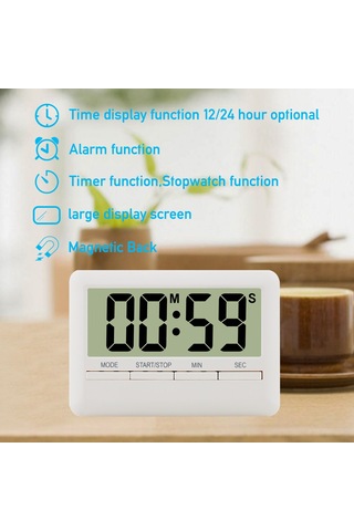 Aubyhe Beyaz Dijital Alarm Saat - Zaman Gösterimi, Alarm Ve Geri Sayım Fonksiyonları İle 3'ü 1 Arada